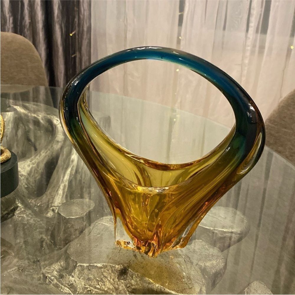 Elegant Amber and Blue Glass Art Deco murano vase